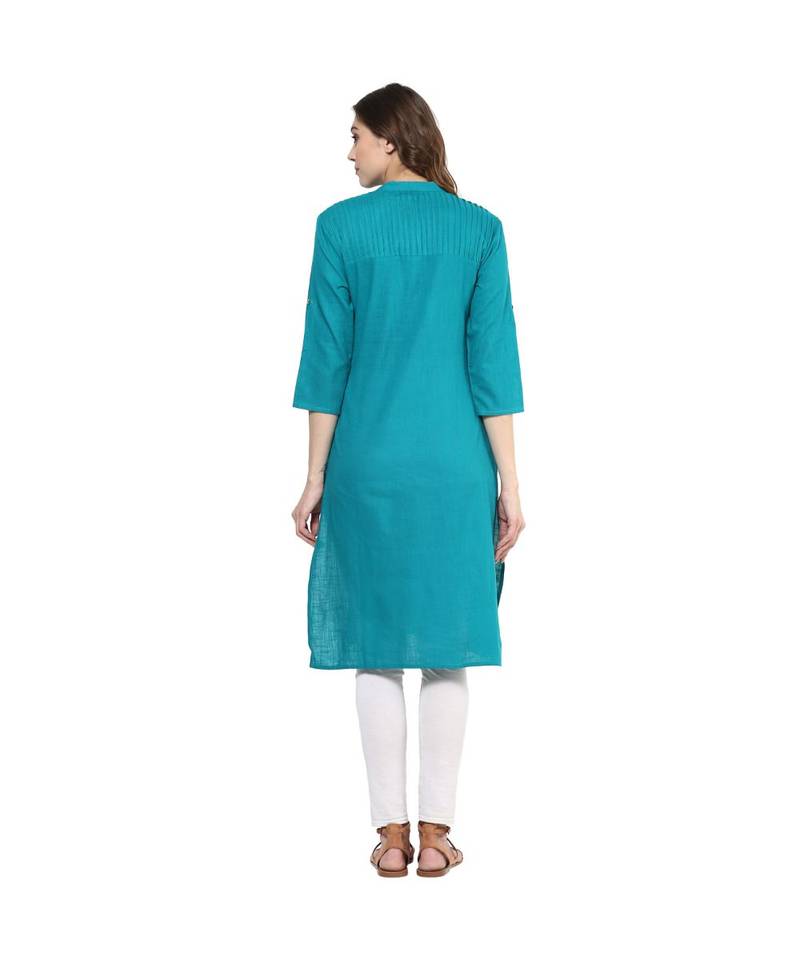 green plain cotton stitched kurti