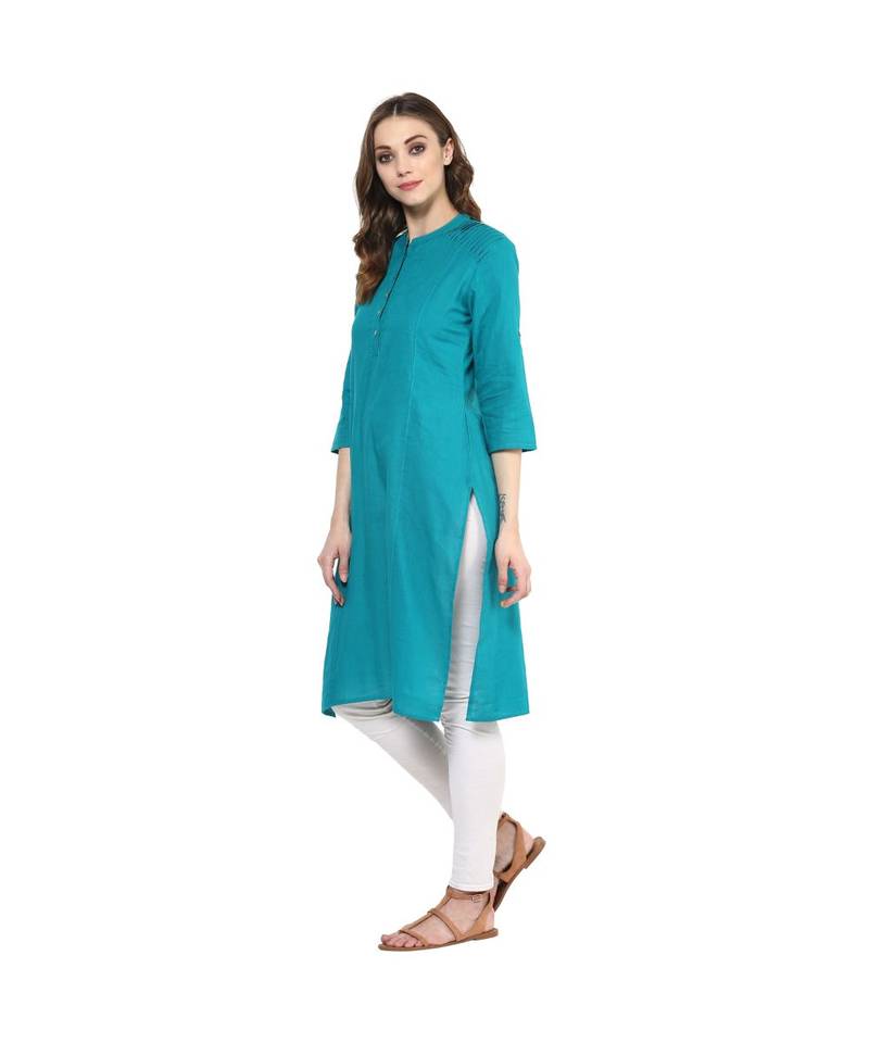 green plain cotton stitched kurti
