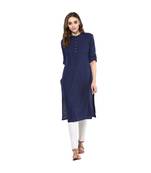 blue plain cotton stitched kurti