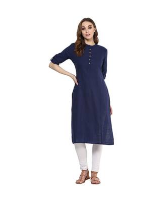 blue plain cotton stitched kurti 2