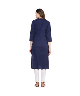 blue plain cotton stitched kurti 3