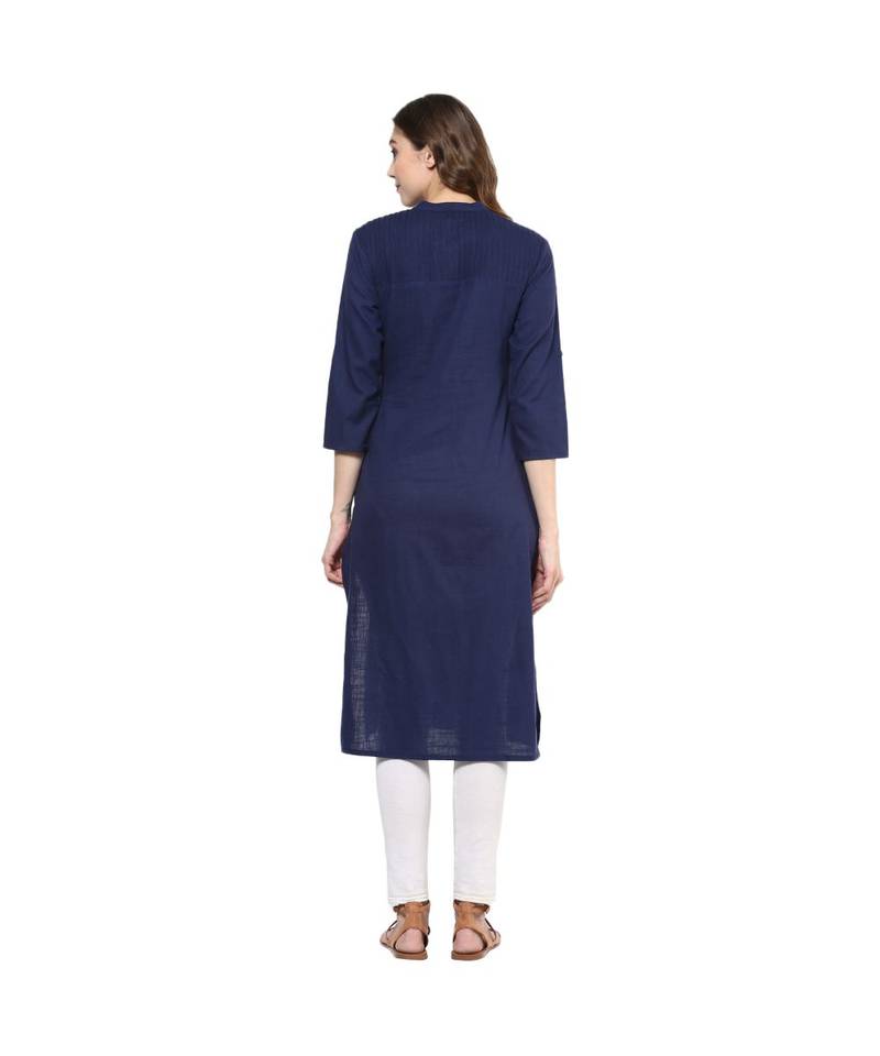 blue plain cotton stitched kurti
