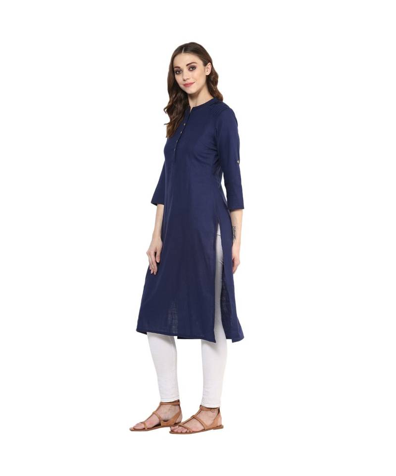 blue plain cotton stitched kurti