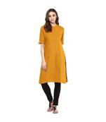 mustard plain cotton stitched kurti