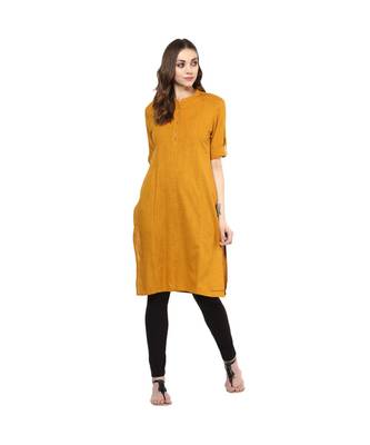 mustard plain cotton stitched kurti 2