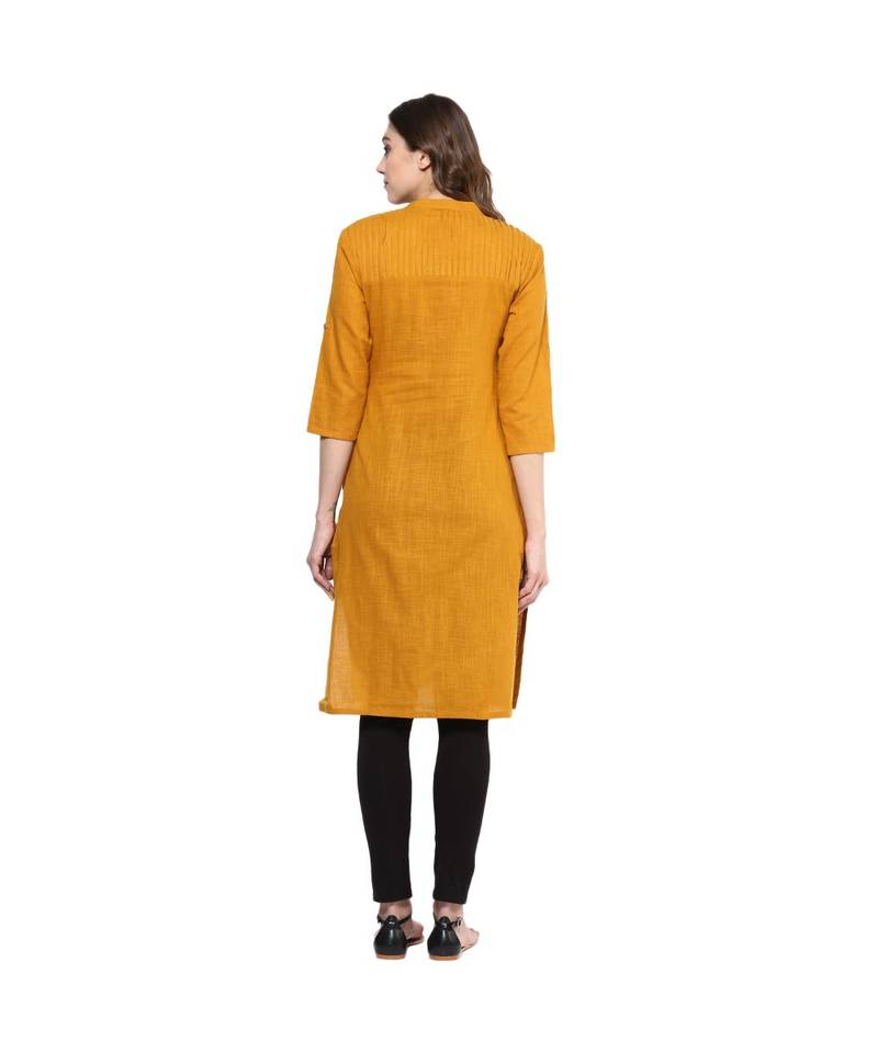 mustard plain cotton stitched kurti
