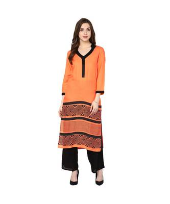 orange printed rayon stitched kurti 1