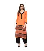orange printed rayon stitched kurti