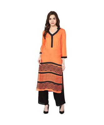 orange printed rayon stitched kurti 2