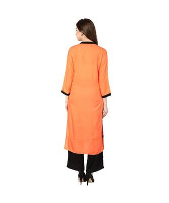 orange printed rayon stitched kurti 3