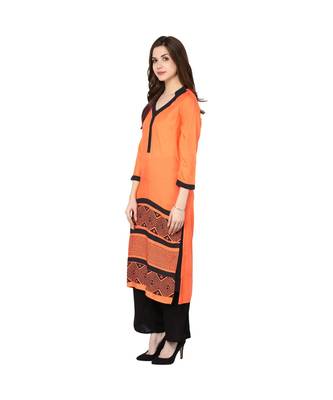 orange printed rayon stitched kurti 4
