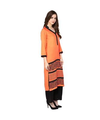orange printed rayon stitched kurti 5