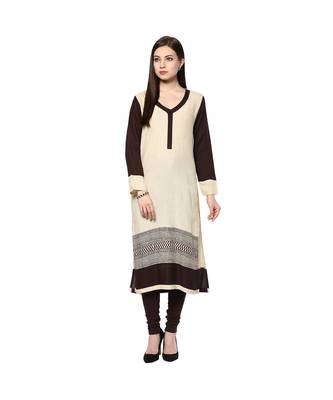 Beige printed rayon stitched kurti 1