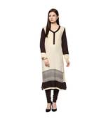 Beige printed rayon stitched kurti
