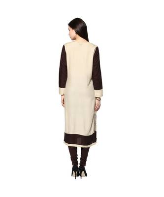 Beige printed rayon stitched kurti 2