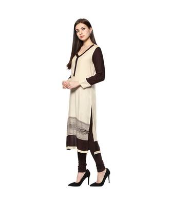 Beige printed rayon stitched kurti 3