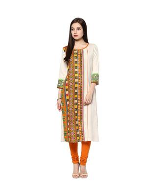 Cream printed cotton stitched kurti 1