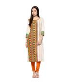 Cream printed cotton stitched kurti