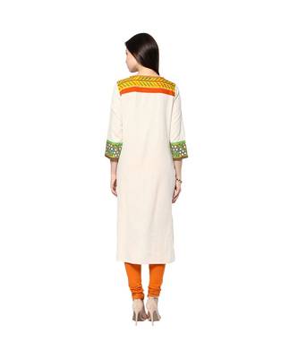 Cream printed cotton stitched kurti 2