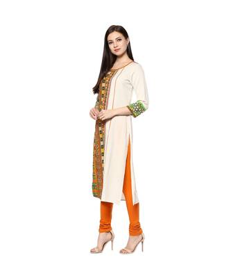 Cream printed cotton stitched kurti 3