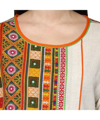 Cream printed cotton stitched kurti 4