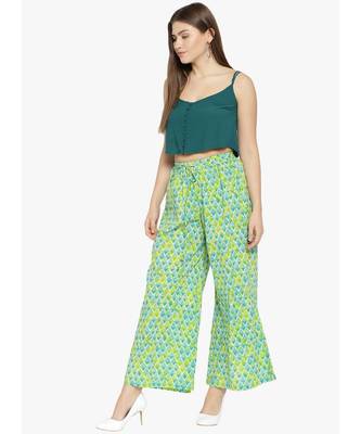 Green Printed Flared Palazzo 2