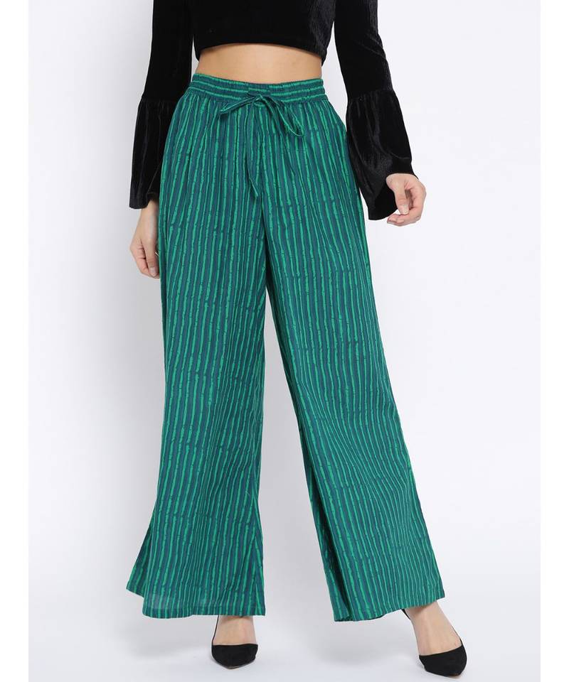 Green Printed Flared Palazzo