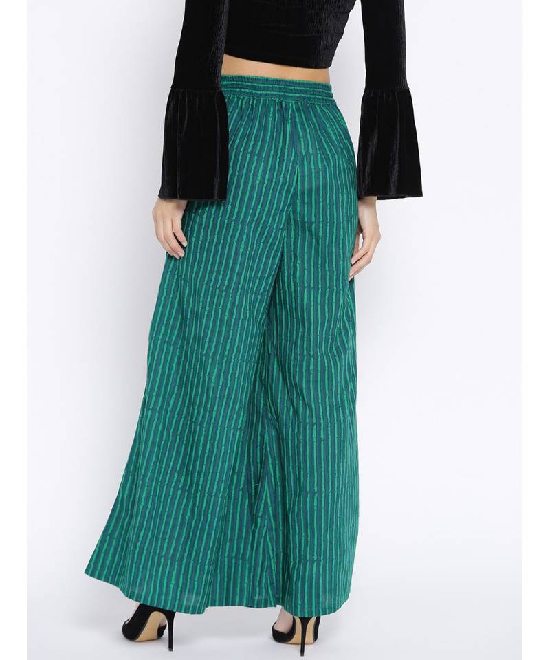 Green Printed Flared Palazzo