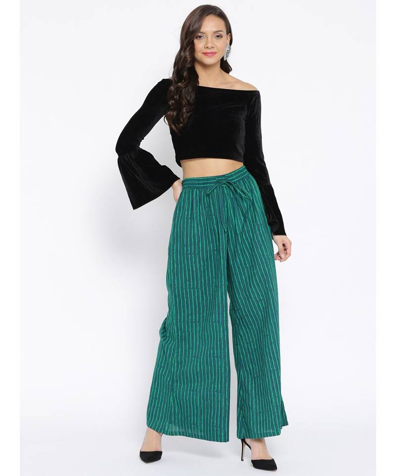 Green Printed Flared Palazzo