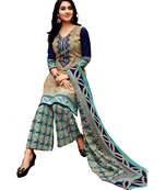 Beige Printed Cotton Unstitched Salwar With Dupatta