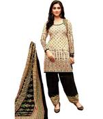 Beige Printed Cotton Unstitched Salwar With Dupatta