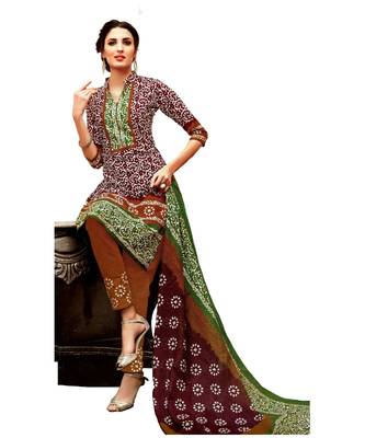 Maroon Printed Cotton Unstitched Salwar With Dupatta 1