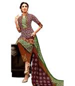 Maroon Printed Cotton Unstitched Salwar With Dupatta