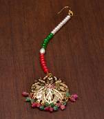 Ruby and Emerald Embellished Gold Plated Jadau Maang Tikka