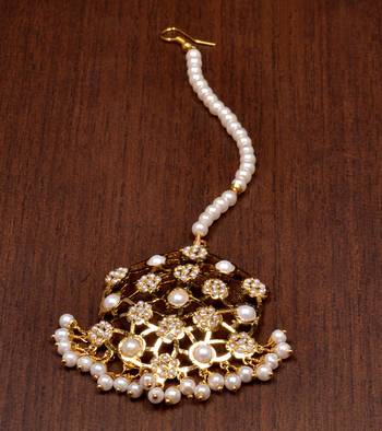 Seed Pearl Embellished Gold Plated Jadau Maang Tikka 1