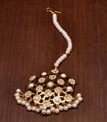 Seed Pearl Embellished Gold Plated Jadau Maang Tikka