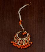 Gold Plated Orange Beads Embellished Jadau Maang Tikka