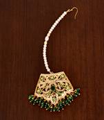 Emerald Embellished Gold Plated Designer Jadau Maang Tikka