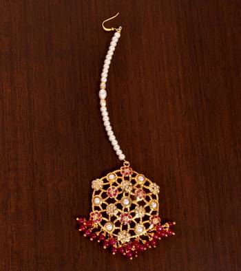 Ruby Embellished Gold Plated Designer Jadau Maang Tikka 1