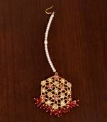 Ruby Embellished Gold Plated Designer Jadau Maang Tikka