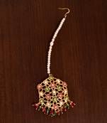 Ruby and Emerald Embellished Gold Plated Designer Jadau Maang Tikka