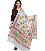 Women's Pure Cotton Aari Embroidery & Foil Mirrors Dupatta (Chakachak) White - CHK02
