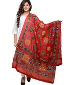 Women's Pure Cotton Aari Embroidery & Foil Mirrors Dupatta (Chakachak) Red - CHK03