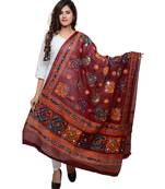 Women's Pure Cotton Aari Embroidery & Foil Mirrors Dupatta (Chakachak) Maroon - CHK04