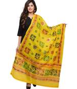 Women's Pure Cotton Aari Embroidery & Foil Mirrors Dupatta (Chakachak) Lemon Yellow - CHK08