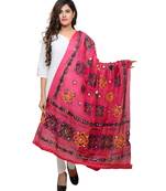 Women's Pure Cotton Aari Embroidery & Foil Mirrors Dupatta (Chakachak) Pink - CHK09