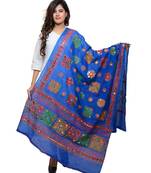 Women's Pure Cotton Aari Embroidery & Foil Mirrors Dupatta (Chakachak) Blue - CHK12