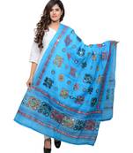 Women's Pure Cotton Aari Embroidery & Foil Mirrors Dupatta (Chakachak) Turquoise - CHK13