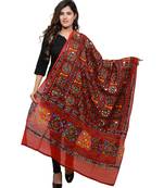 Women's Pure Cotton Aari Embroidery & Foil Mirrors Dupatta (Bharchak VIP) Red - VIP03
