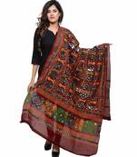 Women's Pure Cotton Aari Embroidery & Foil Mirrors Dupatta (Bharchak VIP) Maroon - VIP04